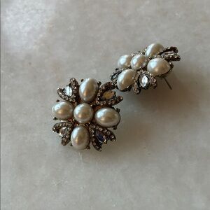 Vintage Pearl and Crystal Flower Earrings